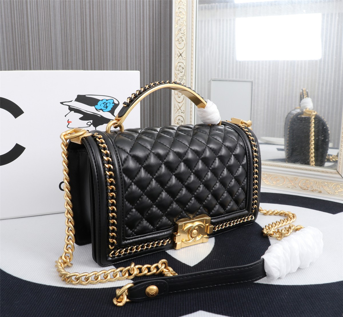 Chanel Boy Flap Bag With Handle Black 2022