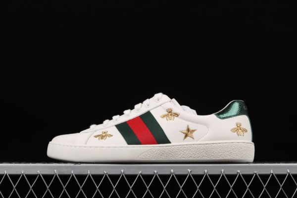 Gucci Ace Embroidered Low-Top Sneaker White with Bees and Stars 