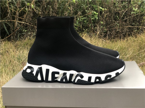 Balenciaga Graffiti Speed Sneaker Black White 