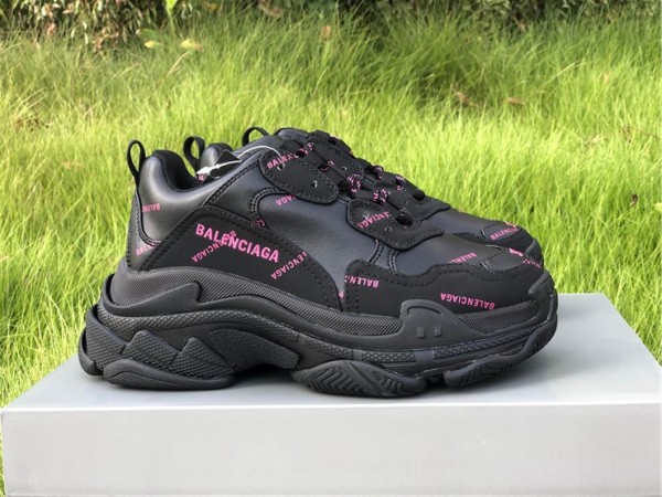 Balenciaga Allover Logo Triple S Black Pink 