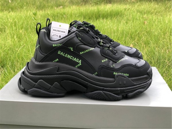 Balenciaga Allover Logo Triple S Black Fluorescent Green