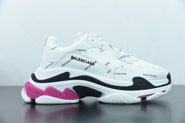 Balenciaga Allover Logo Triple S Sneaker White Black Pink 