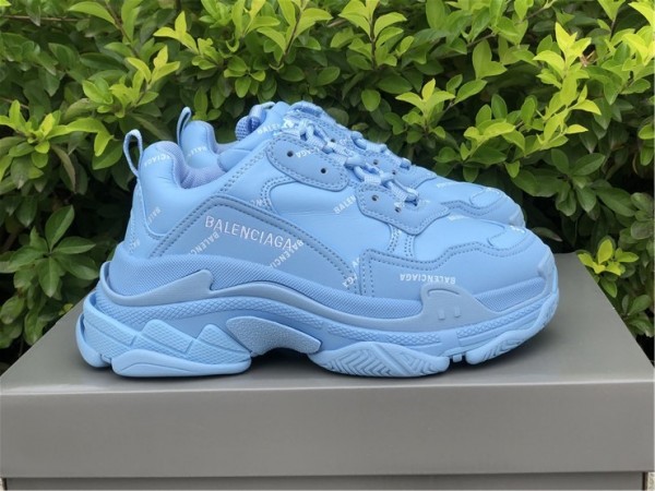 Balenciaga Allover Logo Triple S Light Blue White 