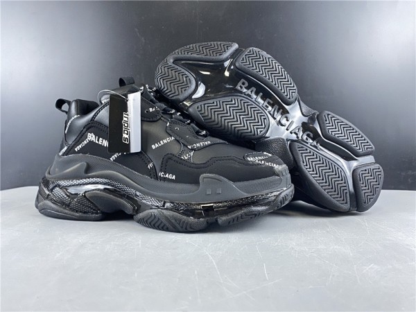 Balenciaga Allover Logo Triple S Clear Sole Black 