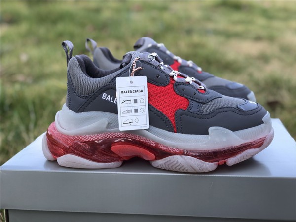 Balenciaga Triple S Clear Sole Grey - Red - Red Wine 