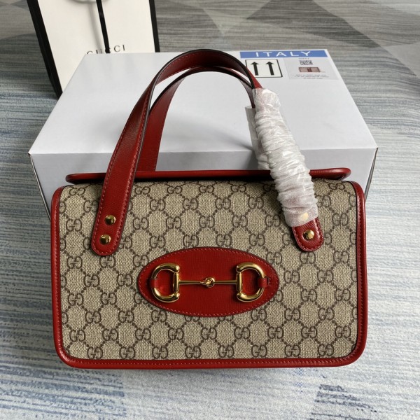 Gucci Horsebit 1955 Small Top Handle Bag - Beige - Red 
