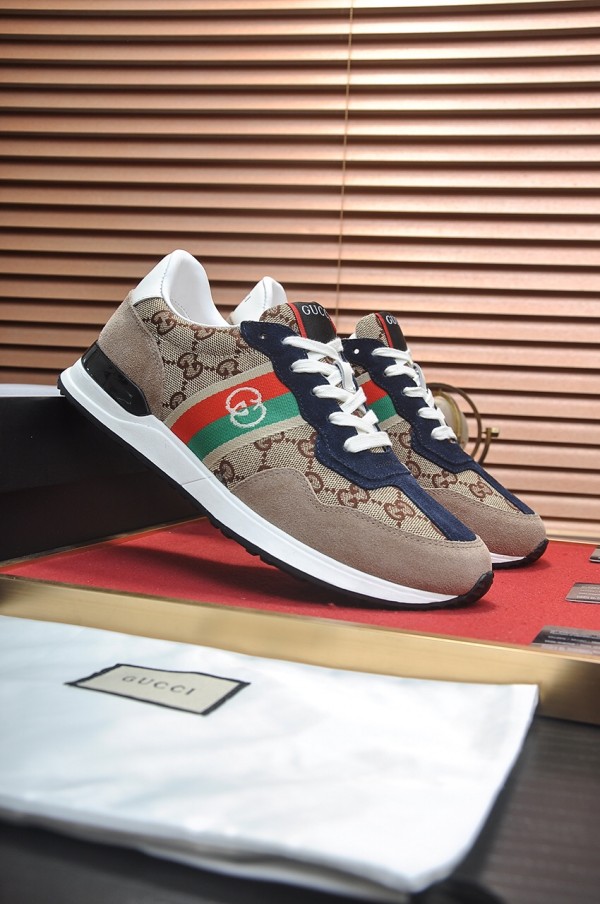Gucci Beige Blue GG Logo Web Shoes 