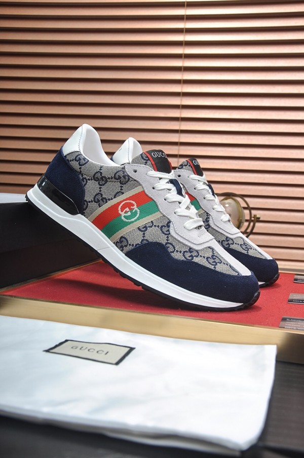 Gucci Grey Blue GG Logo Web Shoes 