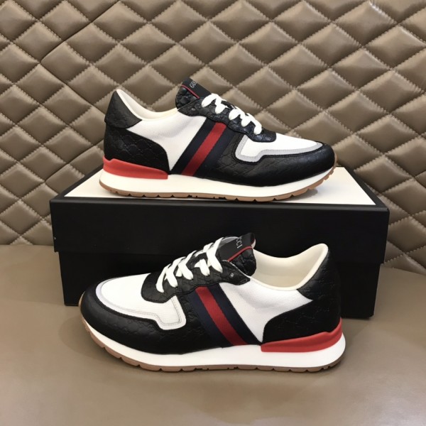 Gucci Black White With Web Shoes 