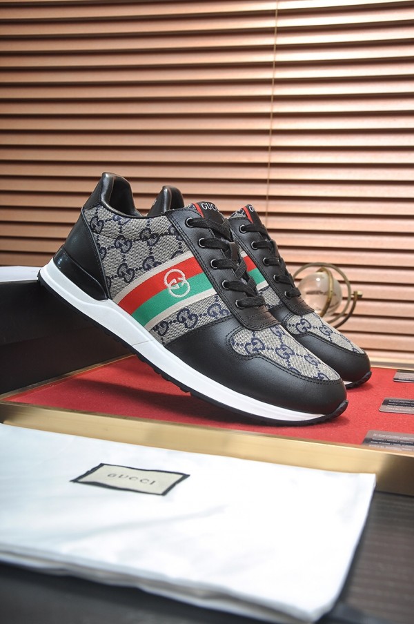 Gucci Grey Black GG Logo Web Shoes 