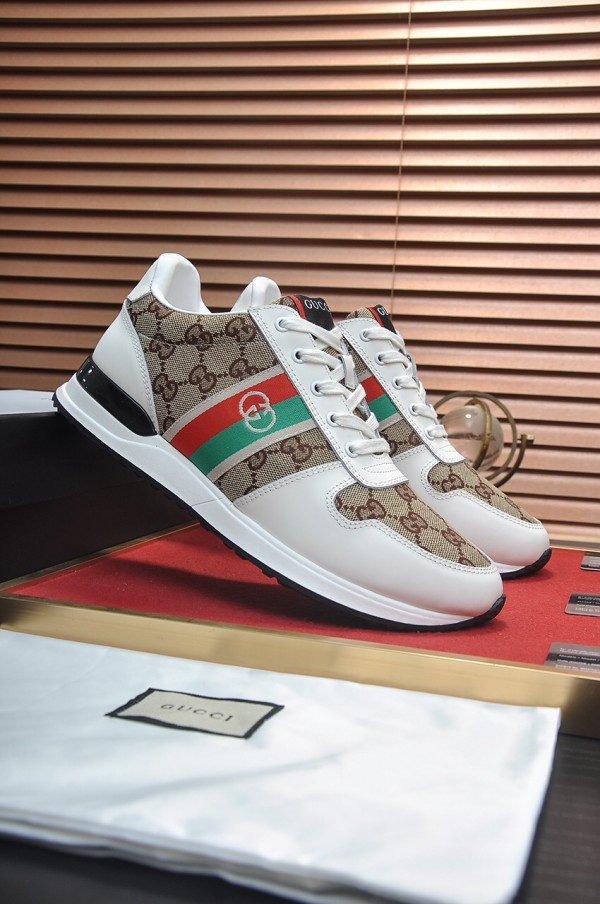 Gucci Beige White GG Logo Web Shoes 