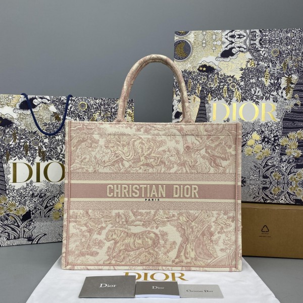 Dior Book Tote Bag Pink Toile De Jouy Embroidery 