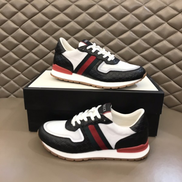 Gucci Black White With Web Shoes 