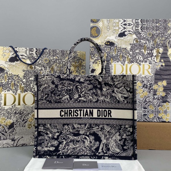Dior Book Tote Bag Blue Toile De Jouy Embroidery