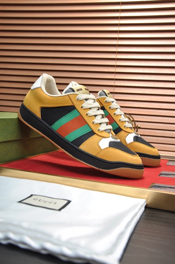 Gucci Screener Grey Yellow With Web Shoes 