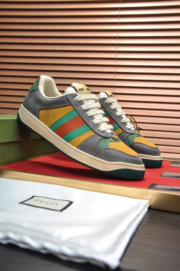 Gucci Screener Grey Yellow With Web Shoes GG-S057