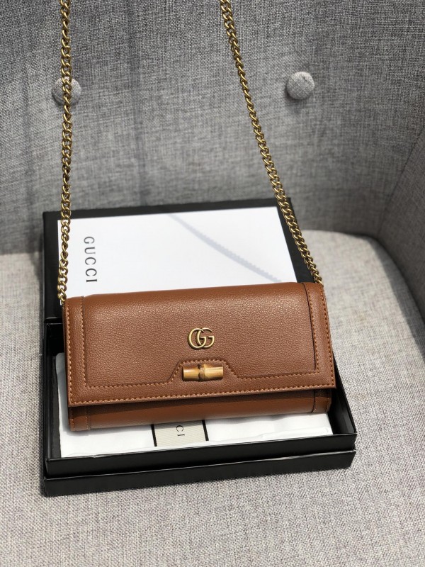 Gucci Diana Chain Brown Wallet With Bamboo 
