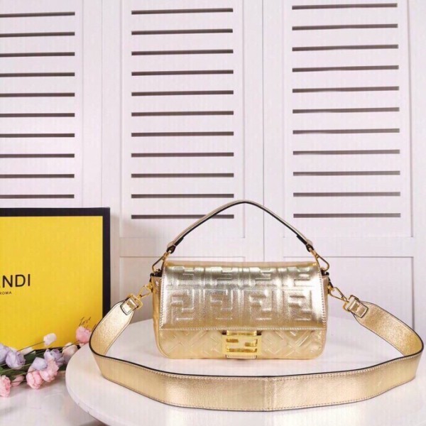 Fendi Baguette Embroidered Canvas Bag - Logo Fendi - Gold