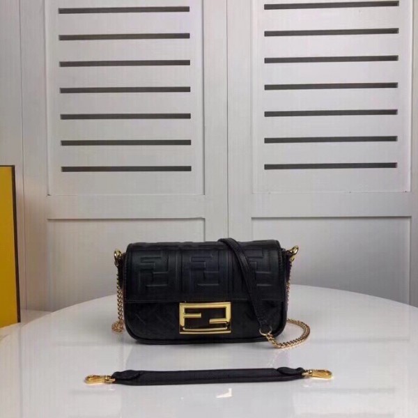 Fendi Baguette Embroidered Canvas Mini Bag - Black 