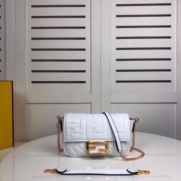 Fendi Baguette Embroidered Canvas Mini Bag - White 
