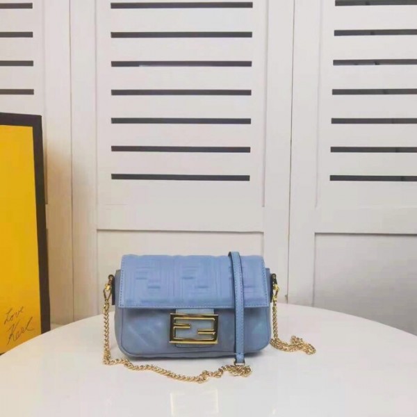 Fendi Baguette Embroidered Canvas Mini Bag - Blue 