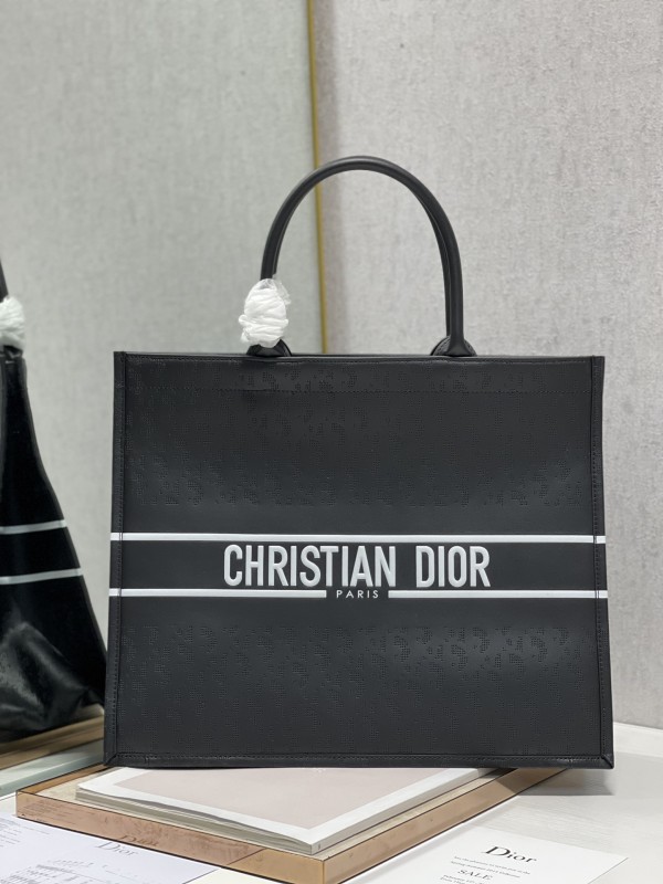 Dior Tote Bag - Black  Bayadere pattern mixed effect D-Stripes pattern embroidery 