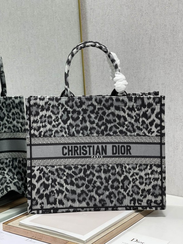 Dior Book Tote Bag Mizza Stickerei in Grau 