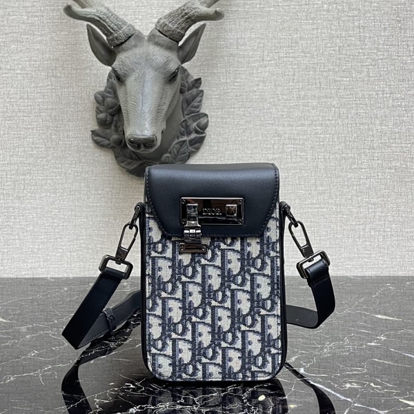 Dior Vertical Pouch Beige and Black Dior Oblique Jacquard and Black Smooth Calfskin 