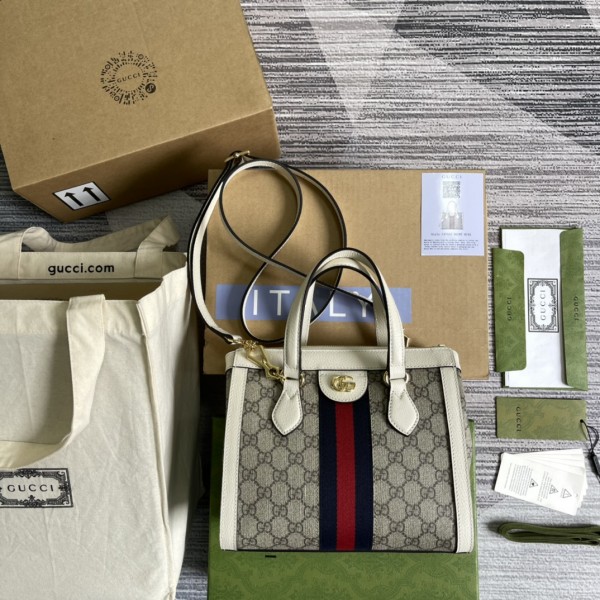 Gucci Ophidia Top Handle Bag - Beige - White 