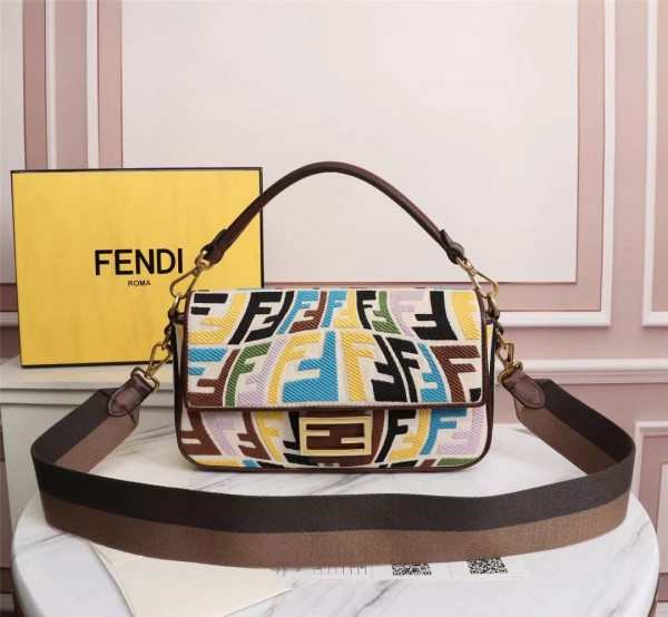 Fendi Baguette Multicolor Embroidered Canvas Bag