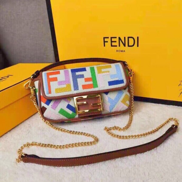 Fendi Baguette Embroidered Canvas Small  Bag - White Multicolor 