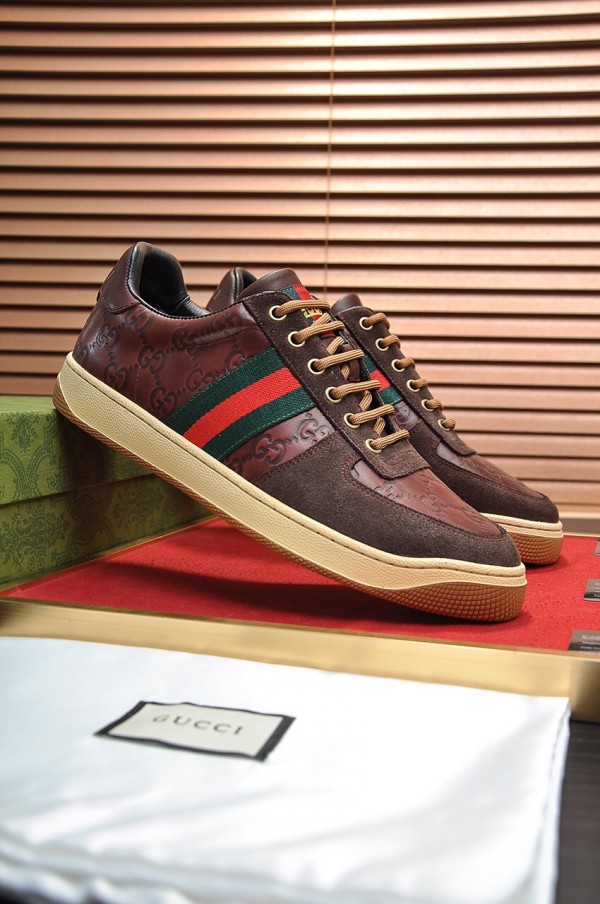 Gucci Chocolate Leather And Suede Shoes GG-S054