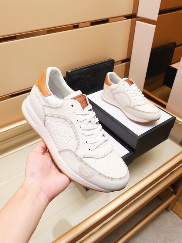 Gucci White And Brown Leather Sneakers GG-S039