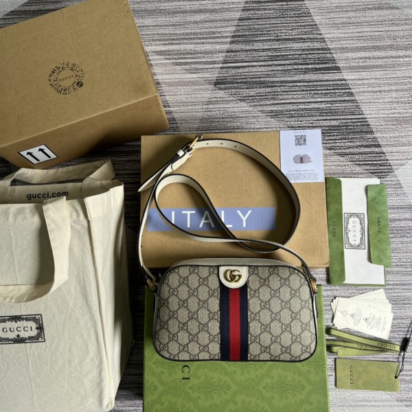 Gucci Ophidia Camera Beige And White Leather