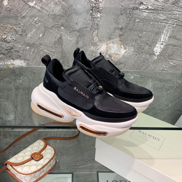 Balmain Leather and suede B-Bold low-top sneakers - Black White  BMSKB-012