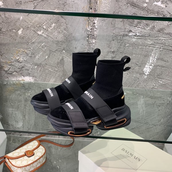 Balmain Suede and knit B-Bold sneakers with straps - Black White  BKSKB-003