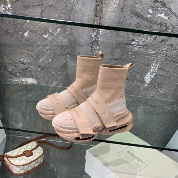 Balmain Suede and knit B-Bold sneakers with straps - Light Pink  BMSKB-004