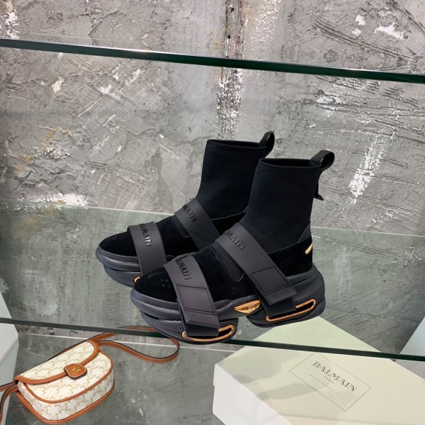 Balmain Suede and knit B-Bold sneakers with straps - All  Black BMSKB-005
