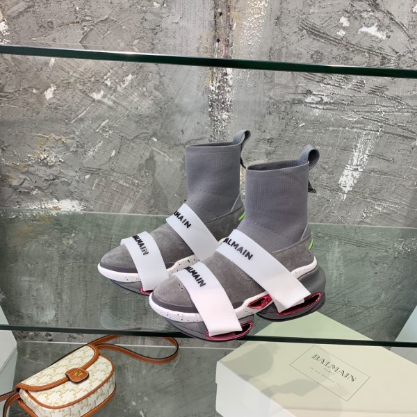 Balmain Suede and knit B-Bold sneakers with straps - Grey White  BMSKB-006