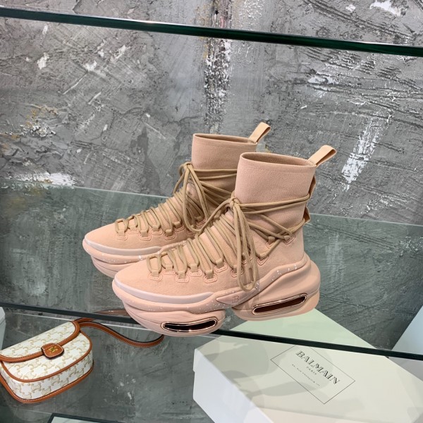 Balmain Knit and suede B-Bold high-top sneakers - Beige Pink BMSKB-001