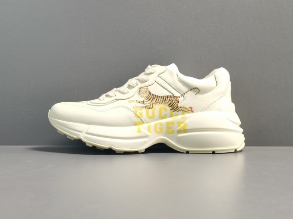 Gucci Tiger Men's Rhyton Sneaker In Ivory Leather