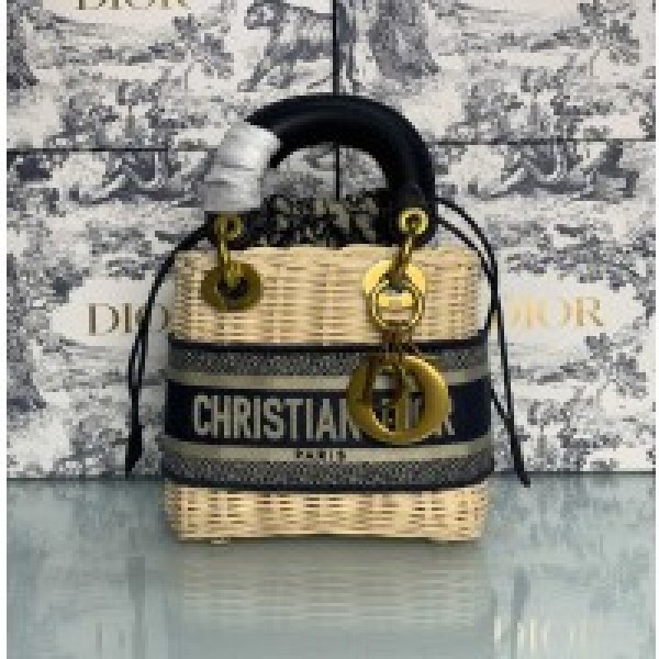 Dior Wicker Blue Oblique print lined bag 