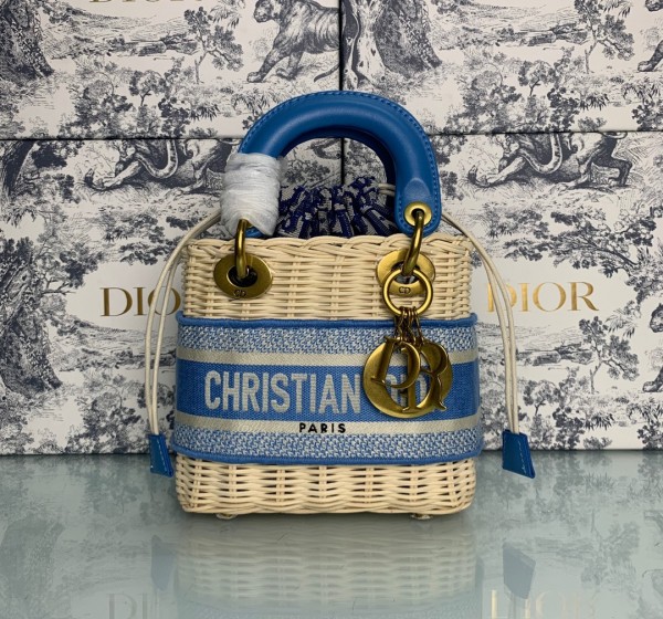 Dior Wicker Light Blue Oblique print lined bag 