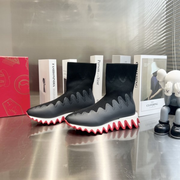 Louboutin Sharky Sock Maille Sneakers - Black - Grey LBTSSK-004