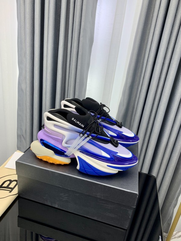 Balmain Neoprene and leather Unicorn low-top sneakers Purple Blue BLNLU-003