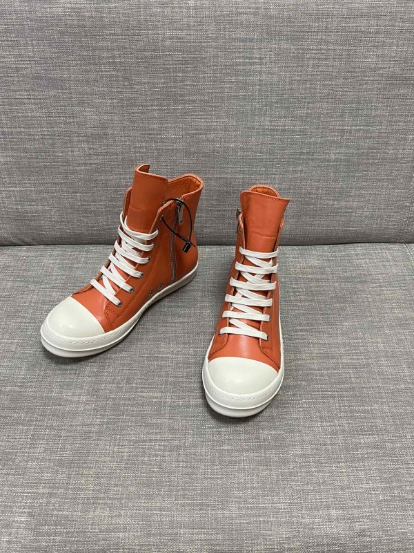 Rick Owens High Top Sneakers In Orange Leather