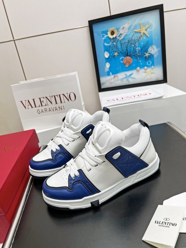 Valentino Garavani Open Skate Sneaker in Calfskin and Fabric - White Blue 