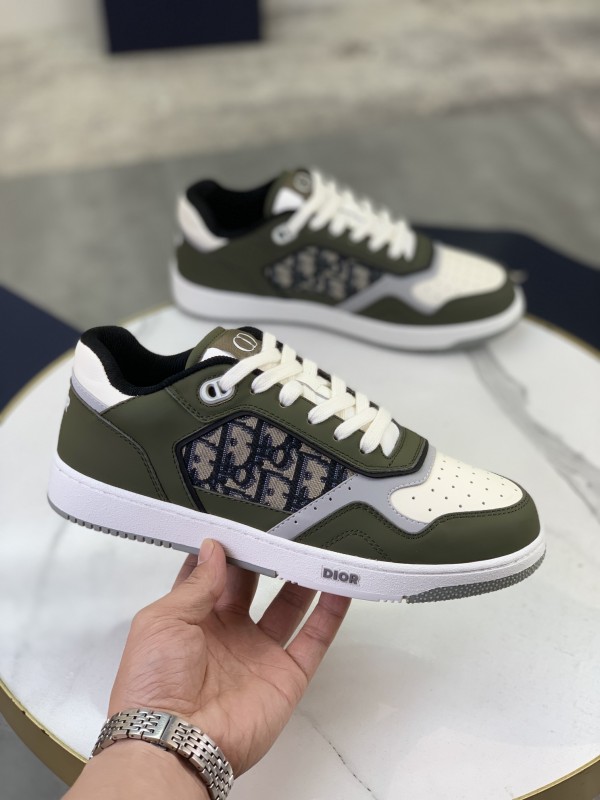 Dior B27 Low Top Smooth Calfskin Oblique Jacquard Olive Cream DB27-016