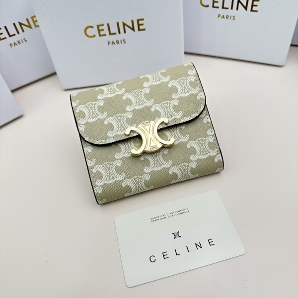 Celine Triomphe Small Flap Wallet Fold Light Green Tongue