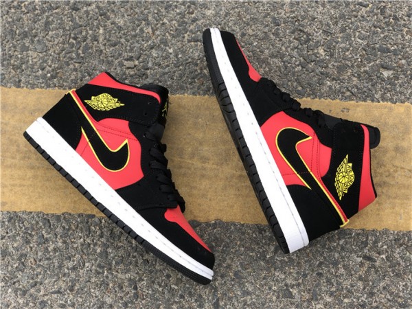 Air Jordan 1 Mid Black Hot Punch (W) 